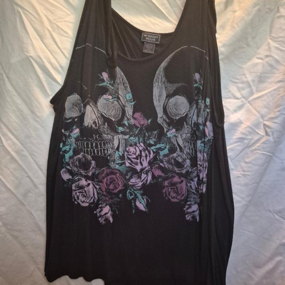 *SOLD* Midnight Hour Skull & Roses Tank Top Shirt XXL 1X 2X